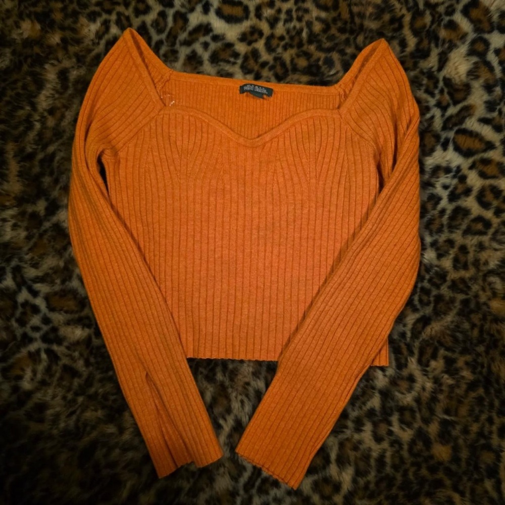 wild fable Orange Ribbed Off-Shoulder Sweater Crop Top
